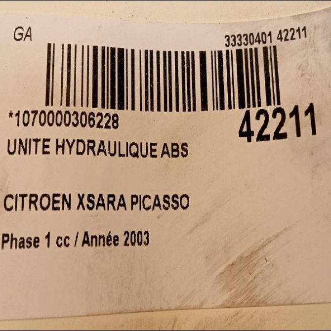 Unité hydraulique ABS occasion CITROEN XSARA PICASSO Phase 1 12-1999->02-2004 2.0 HDi 90ch 4