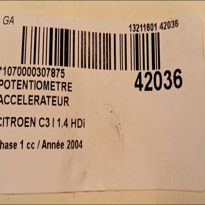 Potentiometre accelerateur occasion CITROEN C3 I Phase 1 04-2002->10-2005 1.4 HDi 4