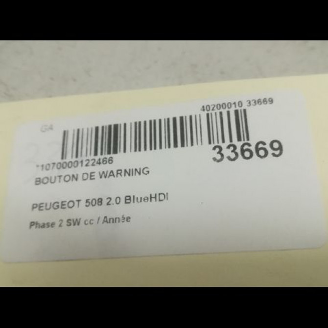 Bouton de warning occasion PEUGEOT 508 Phase 2 SW 06-2014->... 2.0 BlueHDI 180ch 6490KK 3