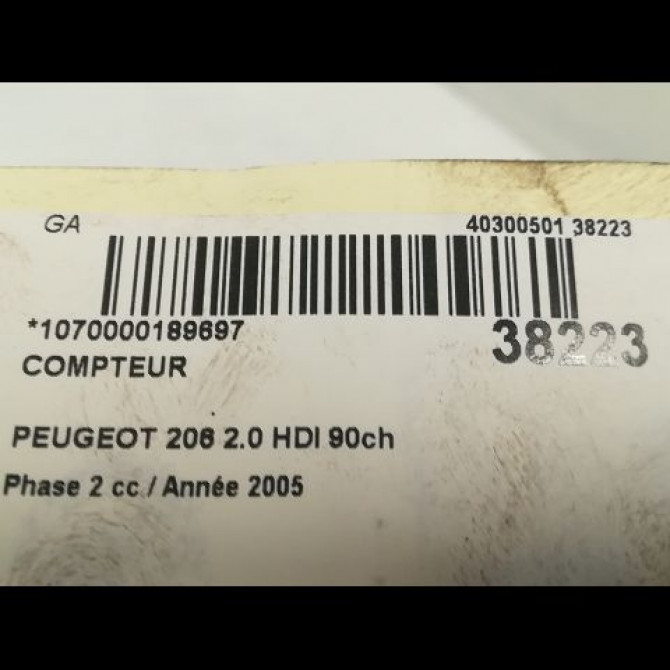 Compteur occasion PEUGEOT 206 Phase 2 02-2003->02-2009 2.0 HDI 90ch 6106LS 3