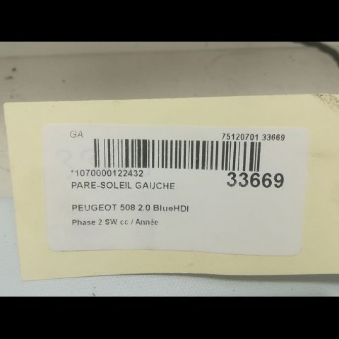 Pare-soleil gauche occasion PEUGEOT 508 Phase 2 SW 06-2014->... 2.0 BlueHDI 180ch 16117312PR 3