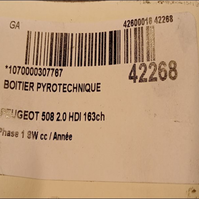 Boitier pyrotechnique occasion PEUGEOT 508 Phase 1 04-1995->04-1999 2.0 HDI 163ch 9678656380 3