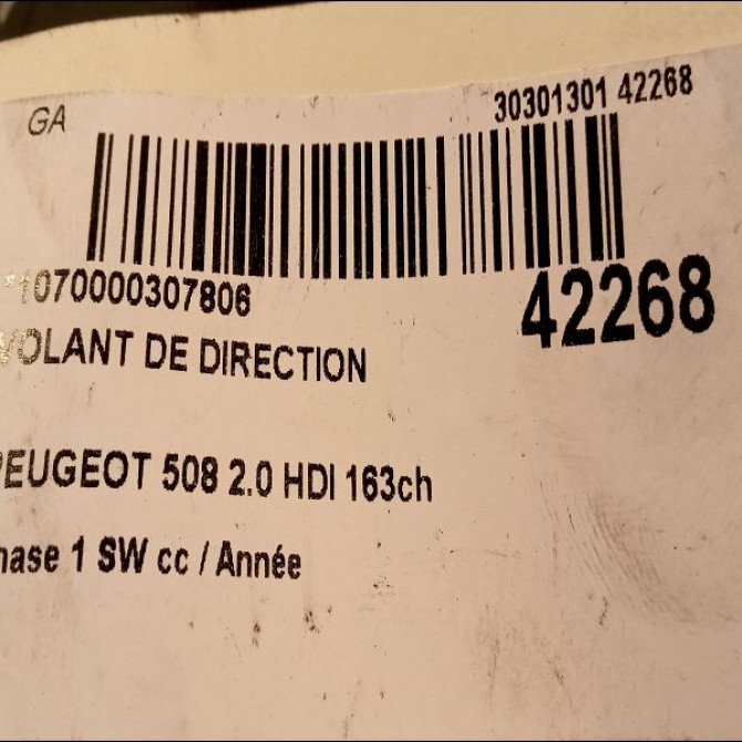 Volant de direction occasion PEUGEOT 508 Phase 1 04-1995->04-1999 2.0 HDI 163ch 4109QA 2
