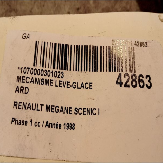 Mecanisme leve-glace arrière droit occasion RENAULT MEGANE SCENIC I Phase 1 09-1996->08-1999 1.9 D 7700838597 3