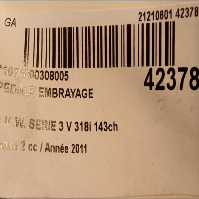 Pedale embrayage occasion B.M.W. SERIE 3 V Phase 2 09-2008->12-2011 318i 143ch 35316761310 2