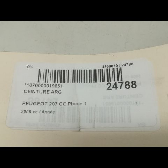 Ceinture arrière gauche occasion PEUGEOT 207 CC Phase 1 03-2007->... 4