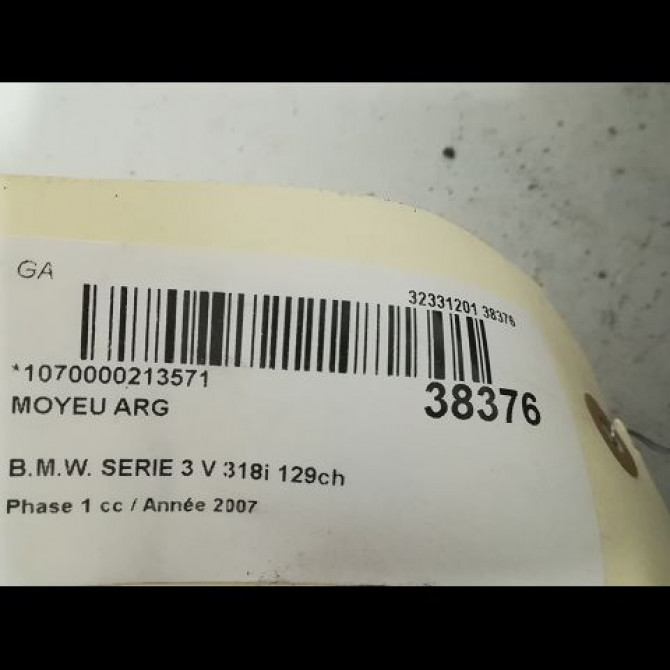Moyeu arg occasion B.M.W. SERIE 3 V Phase 1 03-2005->09-2008 318i 129ch 33416762317 3