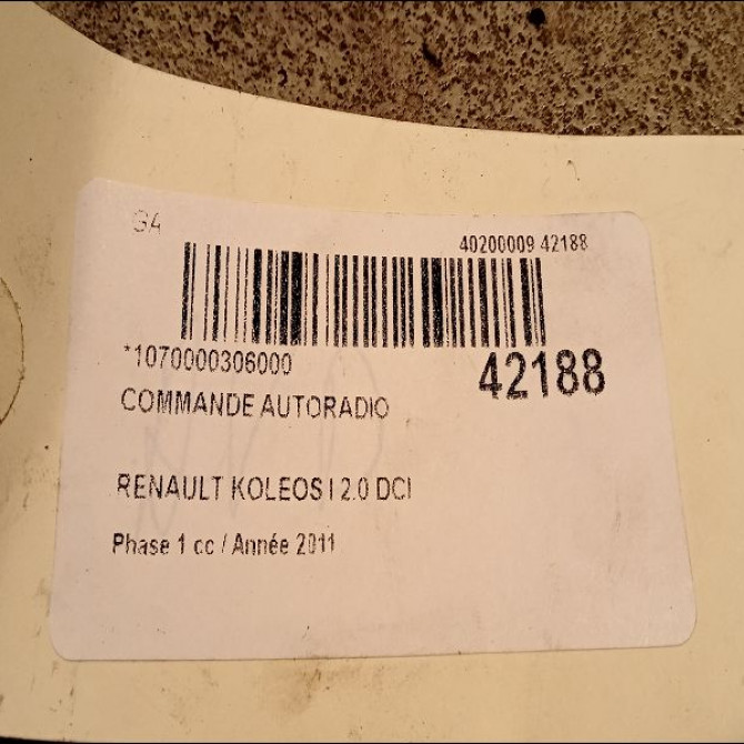 Commande autoradio occasion RENAULT KOLEOS I Phase 1 06-2008->12-2011 2.0 DCI 16v 150ch 3