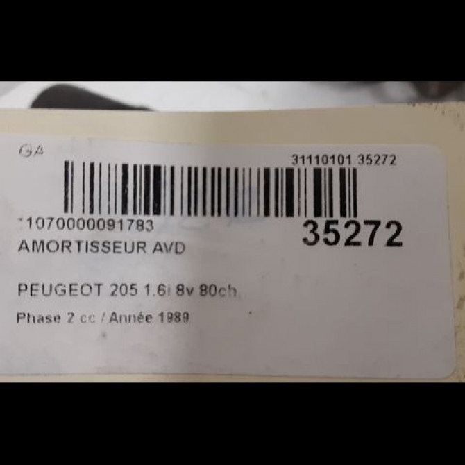 Amortisseur avant droit occasion PEUGEOT 205 205 Phase 2 1987-07-01->1998-12-31 1.6i 8v 80ch 5202L7 2