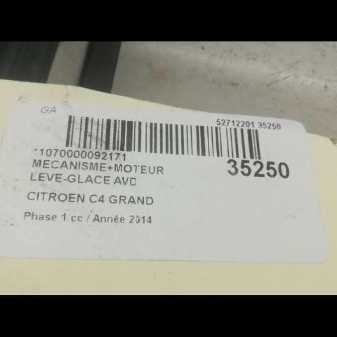 Mecanisme + moteur lève-glace avant droit occasion CITROEN C4 GRAND PICASSO II Phase 1 04-2013->... 1.6 e-HDi 115ch 9826076280 4