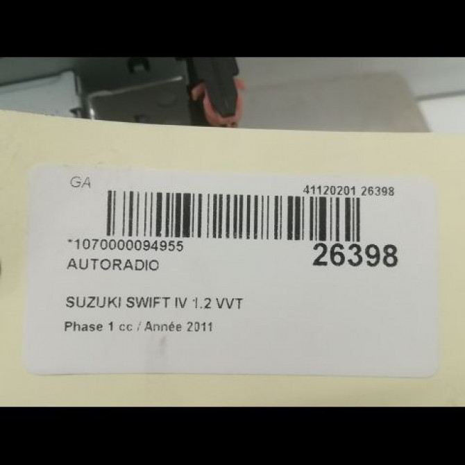 Autoradio occasion SUZUKI SWIFT IV Phase 1 09-2010->... 1.2 VVT 94ch 3910168LA1HVW 3