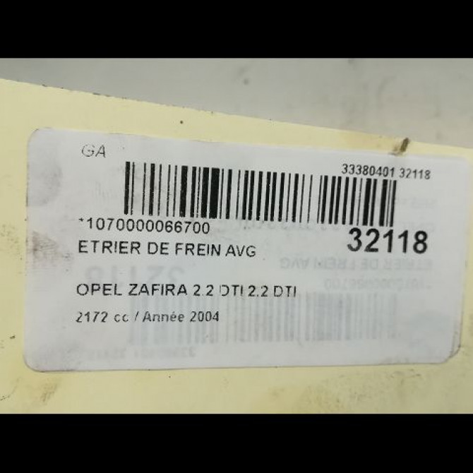 Etrier de frein avant gauche occasion OPEL ZAFIRA I Phase 1 03-1999->07-2005 93176426 3