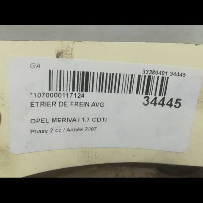 Etrier de frein avant gauche occasion OPEL MERIVA I Phase 2 01-2006->09-2010 1.7 CDTI 100ch 93176426 3
