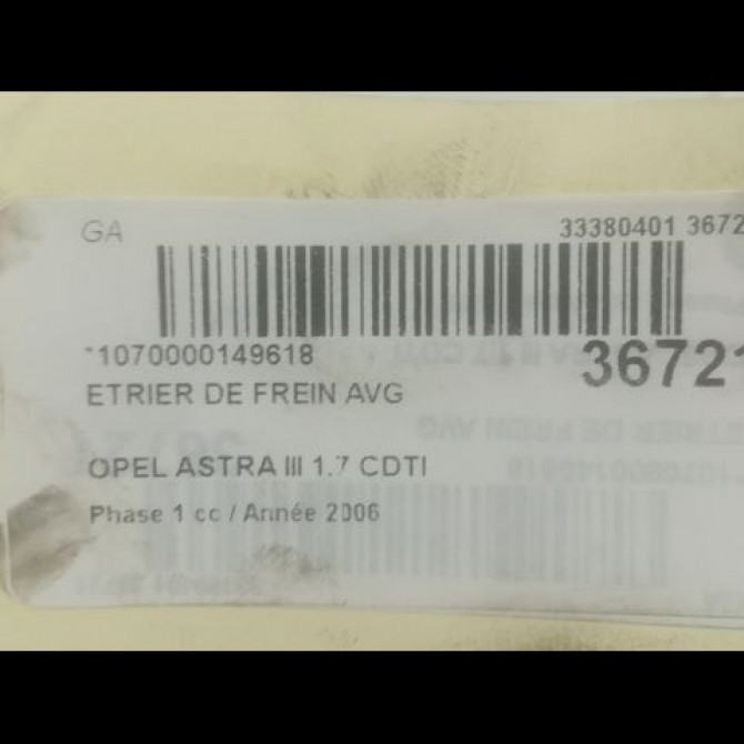 Etrier de frein avant gauche occasion OPEL ASTRA III ASTRA III Phase 1 2004-04-01->2006-12-31 1.7 CDTI 100ch 93176426 3