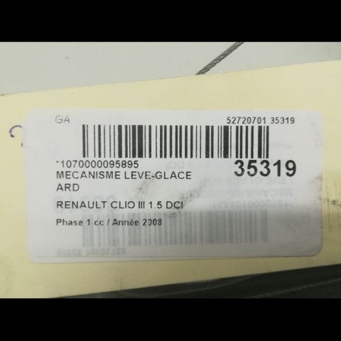 Mecanisme leve-glace arrière droit occasion RENAULT CLIO III Phase 1 09-2005->03-2009 1.5 DCI 105ch 8200291155 4
