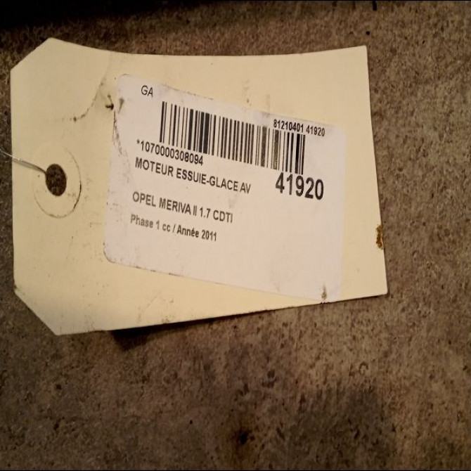 Moteur essuie-glace avant occasion OPEL MERIVA II Phase 1 09-2010->03-2014 1.7 CDTI 110ch 13250416 3