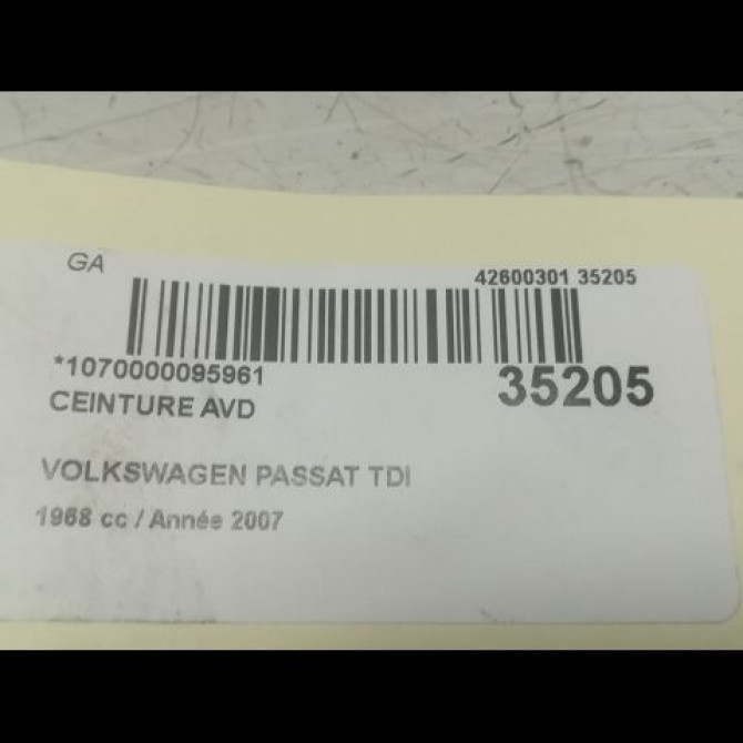 Ceinture avant droite occasion VOLKSWAGEN PASSAT V Phase 1 03-2005->10-2010 2.0 TDI 140ch 3C1857706RRGR 6