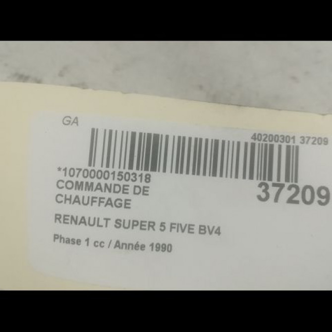 Commande de chauffage occasion RENAULT SUPER 5 Phase 1 10-1984->12-1996 FIVE BV4 (91-92) 3