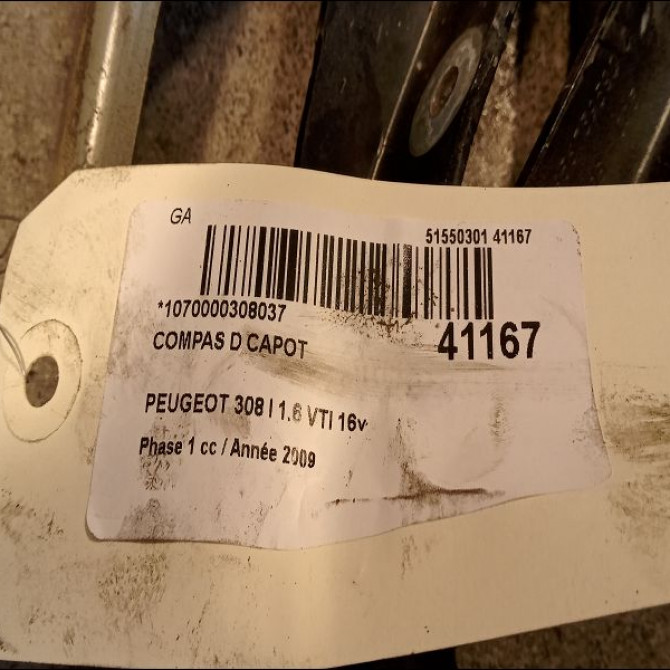 Compas d capot occasion PEUGEOT 308 I Phase 1 09-2007->03-2011 1.6 VTI 16v 120ch 2