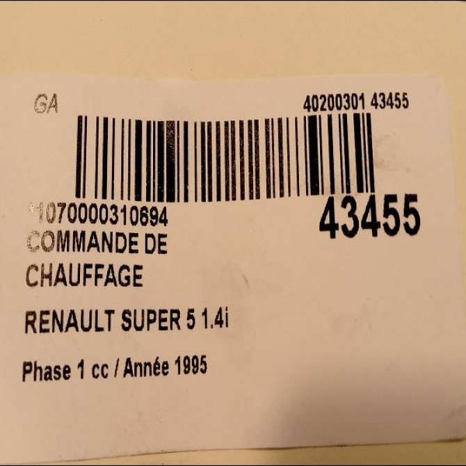 Commande de chauffage occasion RENAULT SUPER 5 Phase 1 10-1984->12-1996 1.4i 3