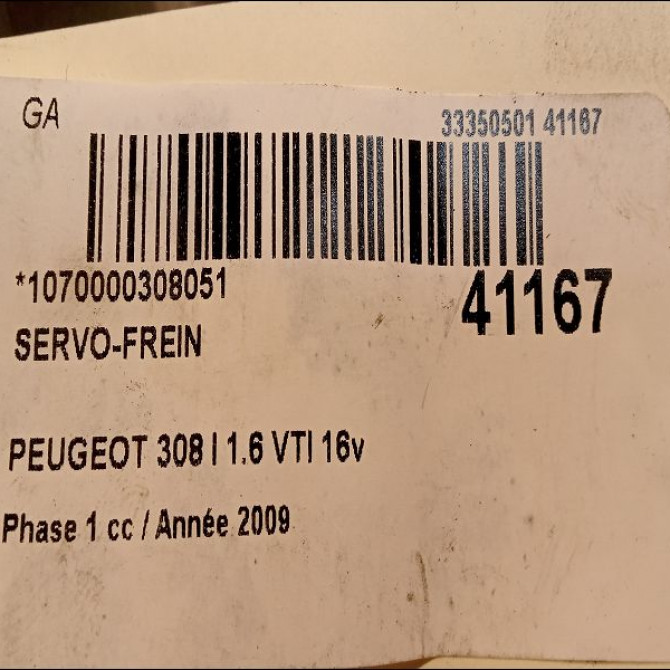 Servo-frein occasion PEUGEOT 308 I Phase 1 09-2007->03-2011 1.6 VTI 16v 120ch 3