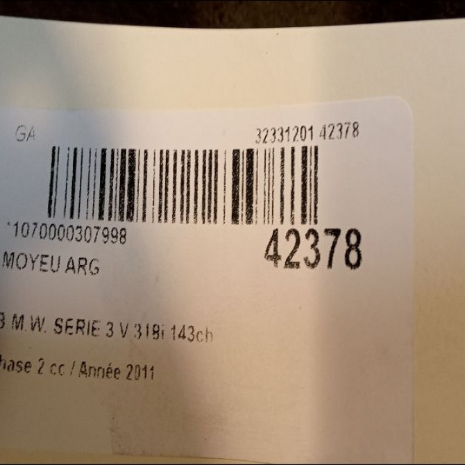 Moyeu arg occasion B.M.W. SERIE 3 V Phase 2 09-2008->12-2011 318i 143ch 33416762317 4