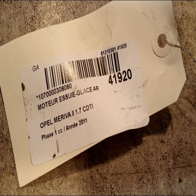 Moteur essuie-glace arrière occasion OPEL MERIVA II Phase 1 09-2010->03-2014 1.7 CDTI 110ch 13282361 3