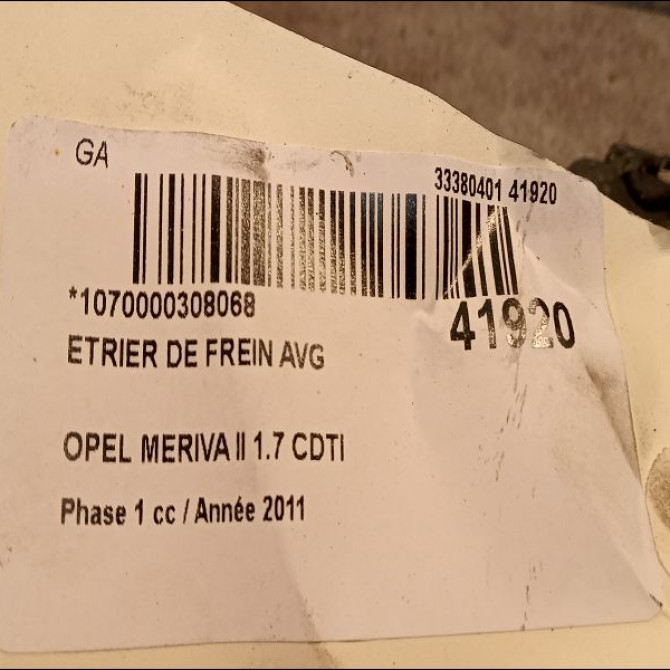 Etrier de frein avant gauche occasion OPEL MERIVA II Phase 1 09-2010->03-2014 1.7 CDTI 110ch 93176426 3