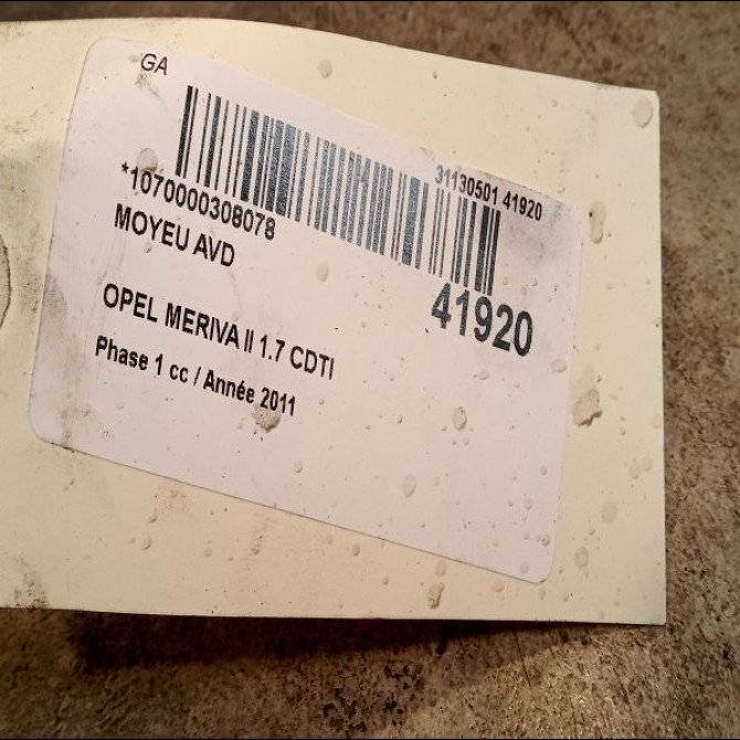 Moyeu avd occasion OPEL MERIVA II Phase 1 09-2010->03-2014 1.7 CDTI 110ch 93168535 3