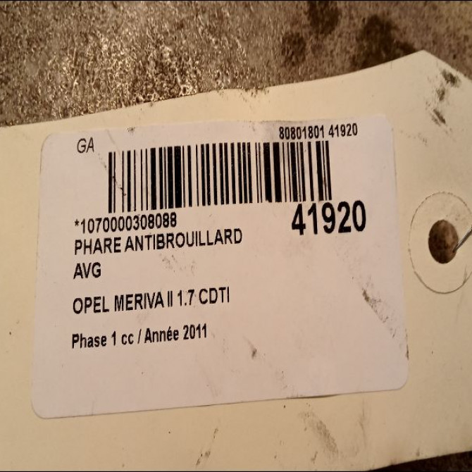 Phare antibrouillard avant gauche occasion OPEL MERIVA II Phase 1 09-2010->03-2014 1.7 CDTI 110ch 13253625 3