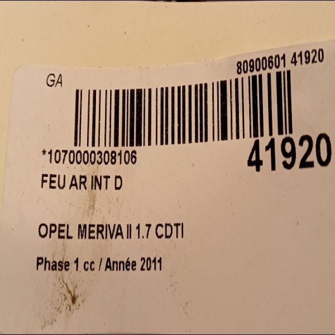 Feu arrière intérieur droit occasion OPEL MERIVA II Phase 1 09-2010->03-2014 1.7 CDTI 110ch 13435486 3