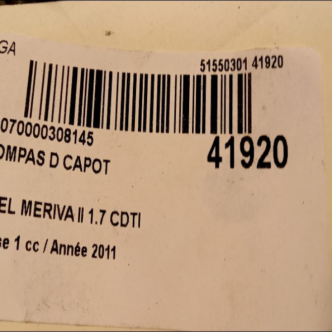 Compas d capot occasion OPEL MERIVA II Phase 1 09-2010->03-2014 1.7 CDTI 110ch 13269759 2