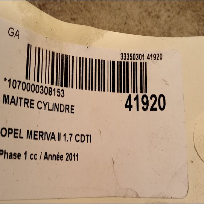 Maitre cylindre occasion OPEL MERIVA II Phase 1 09-2010->03-2014 1.7 CDTI 110ch 3