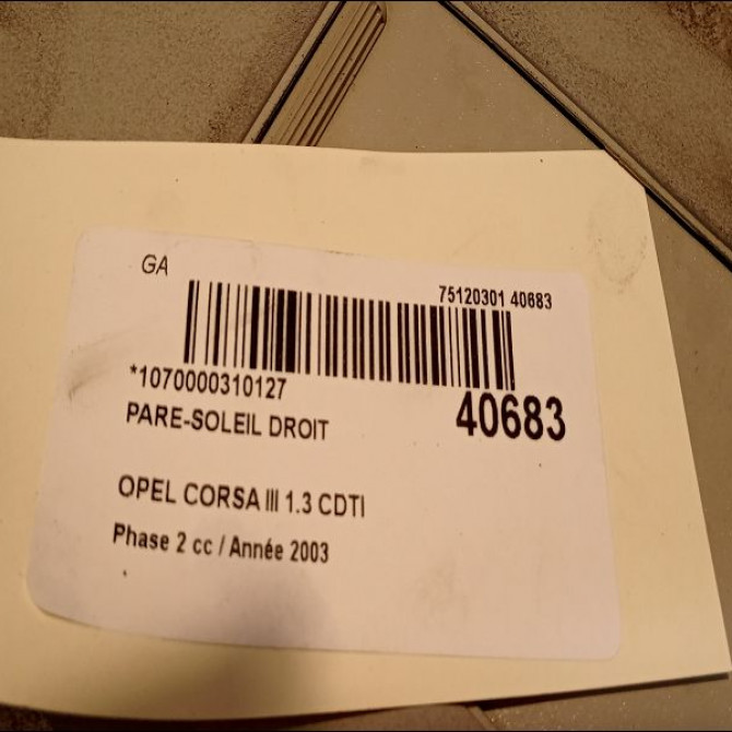 Pare-soleil droit occasion OPEL CORSA III Phase 2 08-2003->09-2006 1.3 CDTI 24409344 3