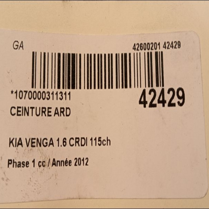 Ceinture arrière droite occasion KIA VENGA Phase 1 04-1995->04-1999 1.6 CRDI 115ch 898201P000EQ 4