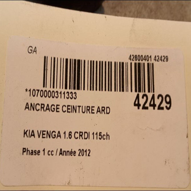 Ancrage ceinture arrière droit occasion KIA VENGA Phase 1 04-1995->04-1999 1.6 CRDI 115ch 898401P000EQ 2