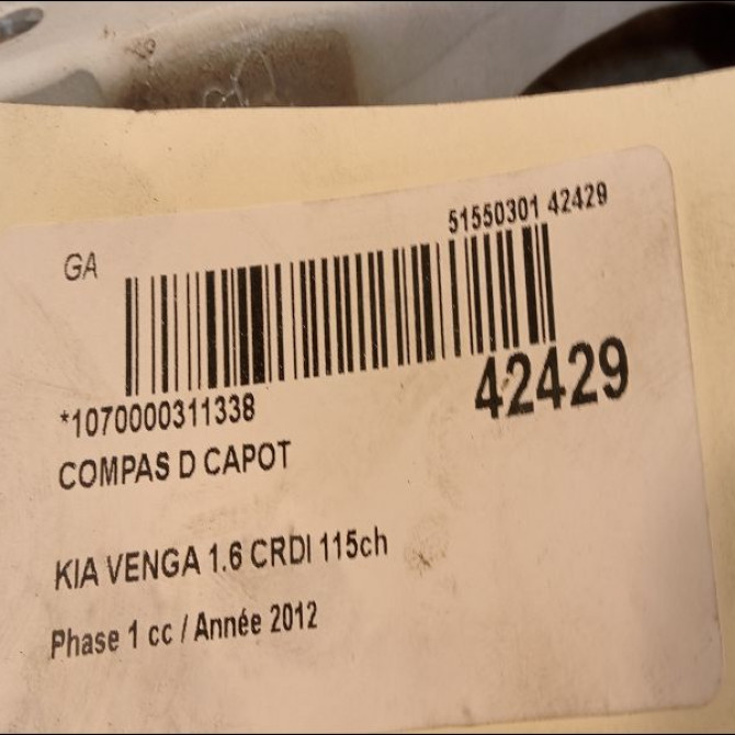 Compas d capot occasion KIA VENGA Phase 1 04-1995->04-1999 1.6 CRDI 115ch 791201P000 2