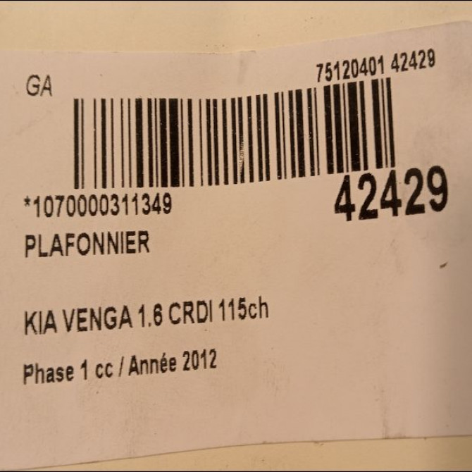 Plafonnier occasion KIA VENGA Phase 1 04-1995->04-1999 1.6 CRDI 115ch 928701P000ED 3