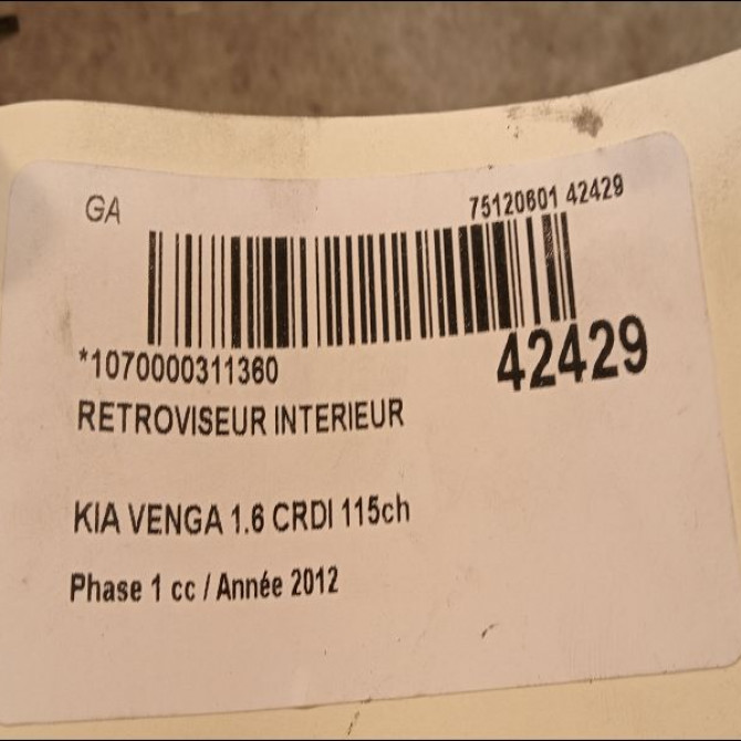 Retroviseur interieur occasion KIA VENGA Phase 1 04-1995->04-1999 1.6 CRDI 115ch 851012K600 3