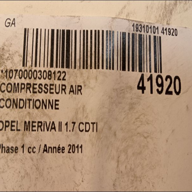 Compresseur air conditionne occasion OPEL MERIVA II Phase 1 09-2010->03-2014 1.7 CDTI 110ch 13395693 4