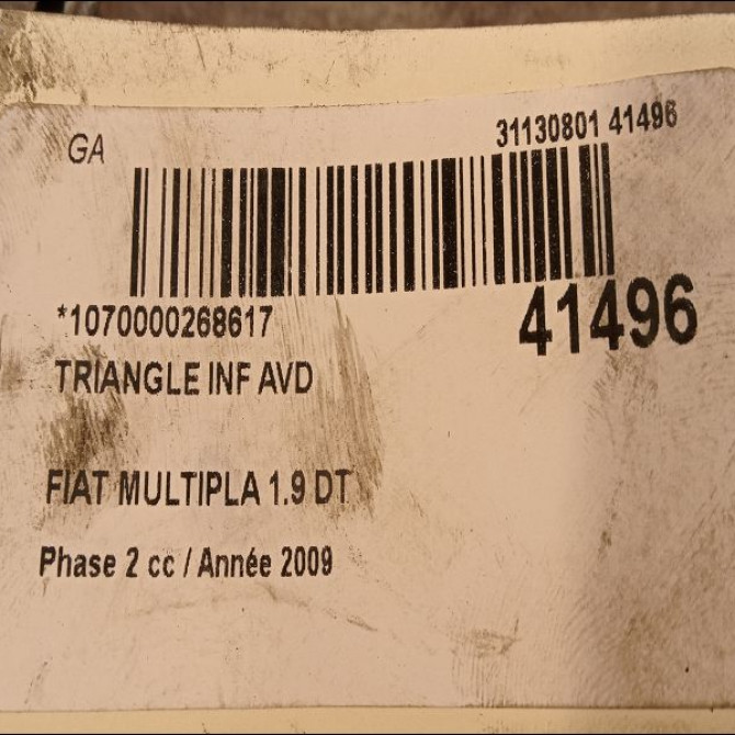 Triangle inf avd occasion FIAT MULTIPLA Phase 2 09-2004->04-2010 1.9 DT MULTIJET 120ch 51832938 3