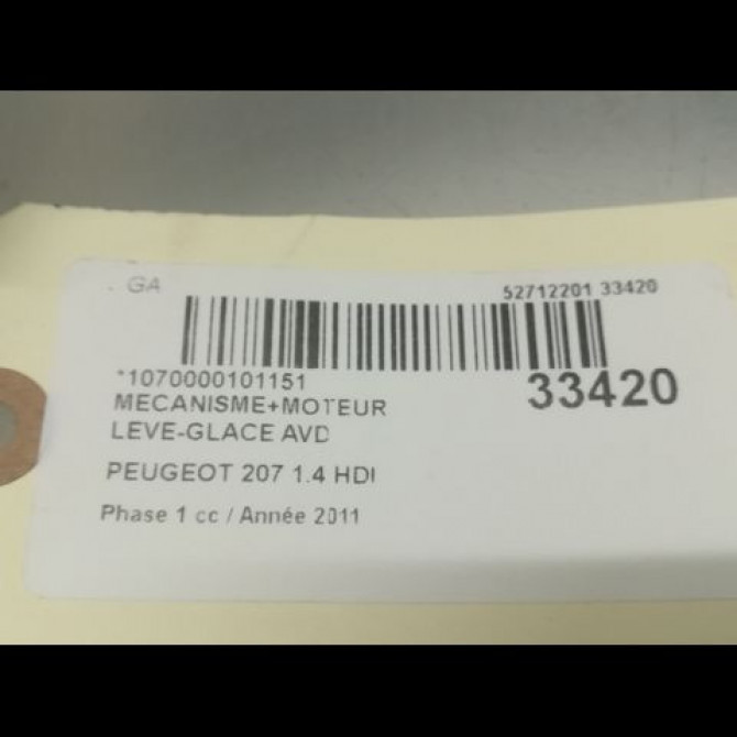 Mecanisme + moteur lève-glace avant droit occasion PEUGEOT 207 Phase 1 04-2006->06-2013 1.4 HDI 9222FS 5