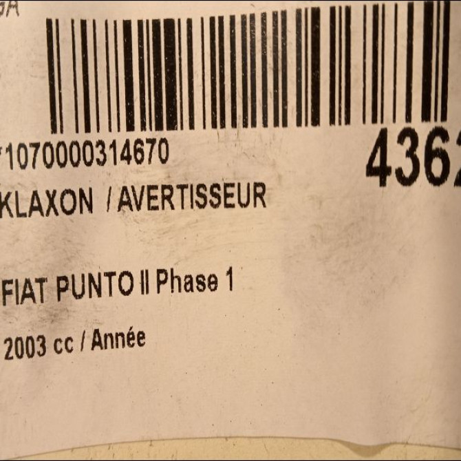 Klaxon  / avertisseur occasion FIAT PUNTO II Phase 1 10-1999->05-2003 46527919 3