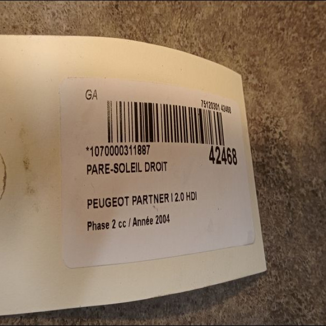 Pare-soleil droit occasion PEUGEOT PARTNER I Phase 2 11-2002->05-2008 2.0 HDI 8143TH 3