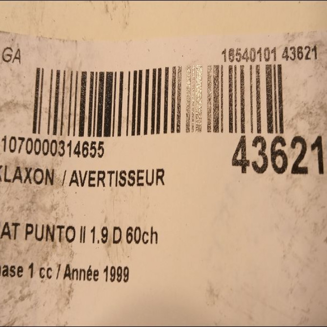 Klaxon  / avertisseur occasion FIAT PUNTO II Phase 1 10-1999->05-2003 1.9 D 60ch 46527919 3