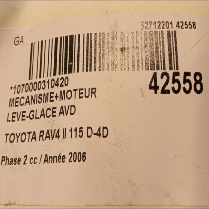 Mecanisme + moteur lève-glace avant droit occasion TOYOTA RAV4 II Phase 2 10-2003->12-2005 115 D-4D 6980142050 4