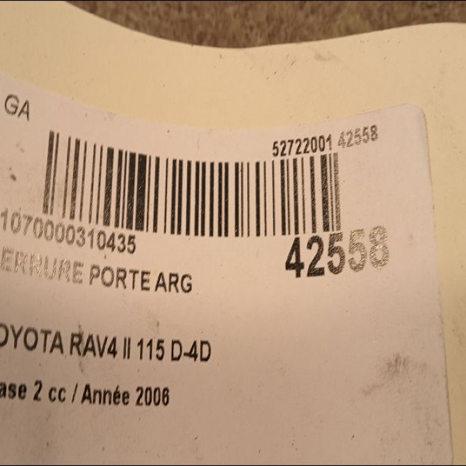 Serrure porte arg occasion TOYOTA RAV4 II Phase 2 10-2003->12-2005 115 D-4D 6934042060 4