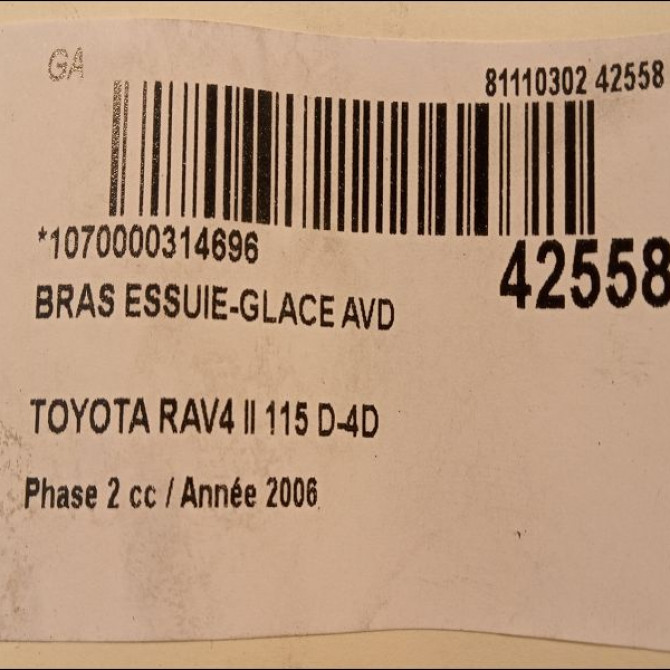 Bras essuie-glace avant droit occasion TOYOTA RAV4 II Phase 2 10-2003->12-2005 115 D-4D 8522142090 2