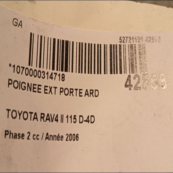 Poignee ext porte ard occasion TOYOTA RAV4 II Phase 2 10-2003->12-2005 115 D-4D 6921112220G4 2