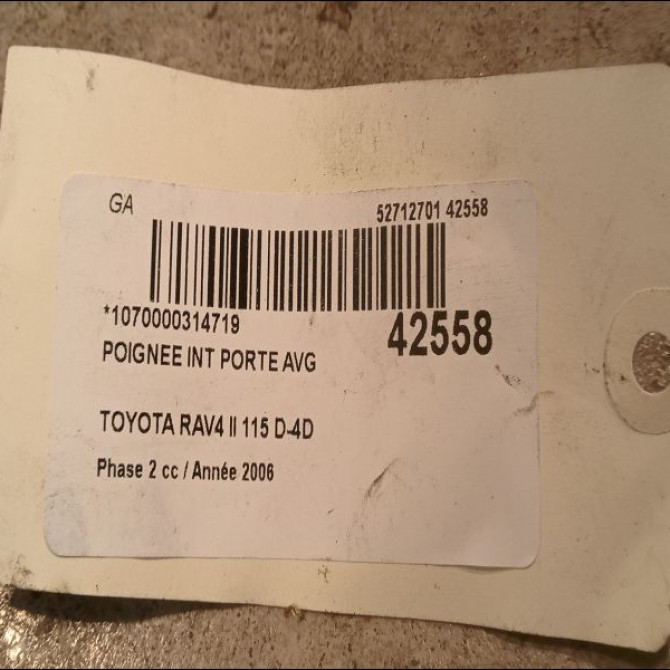 Poignee int porte avg occasion TOYOTA RAV4 II Phase 2 10-2003->12-2005 115 D-4D 6920630150B6 2